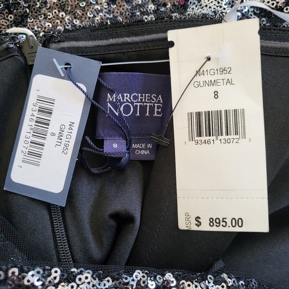 Marchesa Notte Ombré Sequin Gunmetal Column 3 In 1 Evening Gown NWT Size 8 - Picture 14 of 16